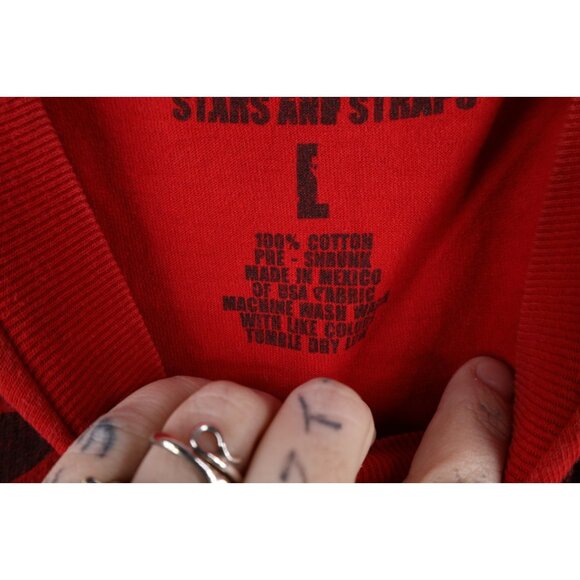 Vintage 90s Y2K Famous Stars and Straps Mens Large Faded Spell Out T-Shirt Red - Picture 8 of 11